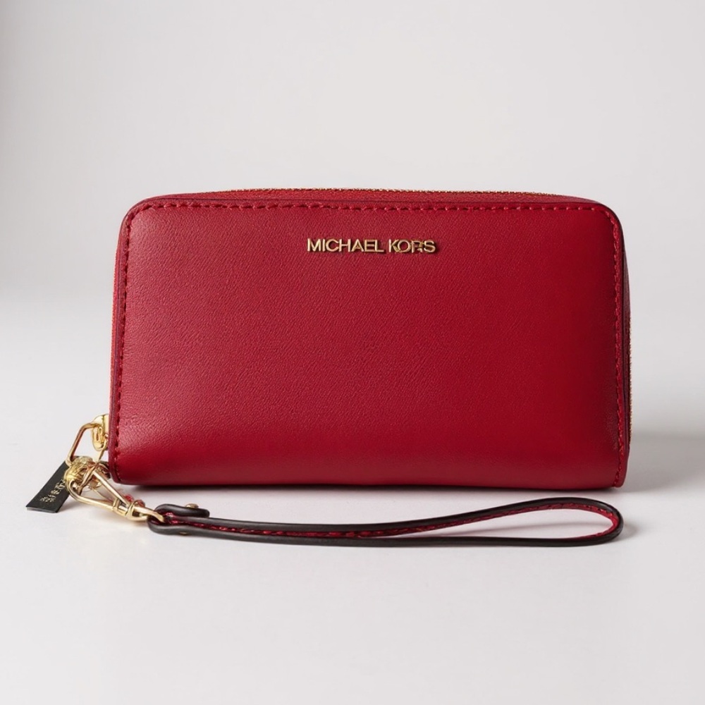 NWT Michael Kors Scarlet Wristlet Saffiano Large Zip Wallet